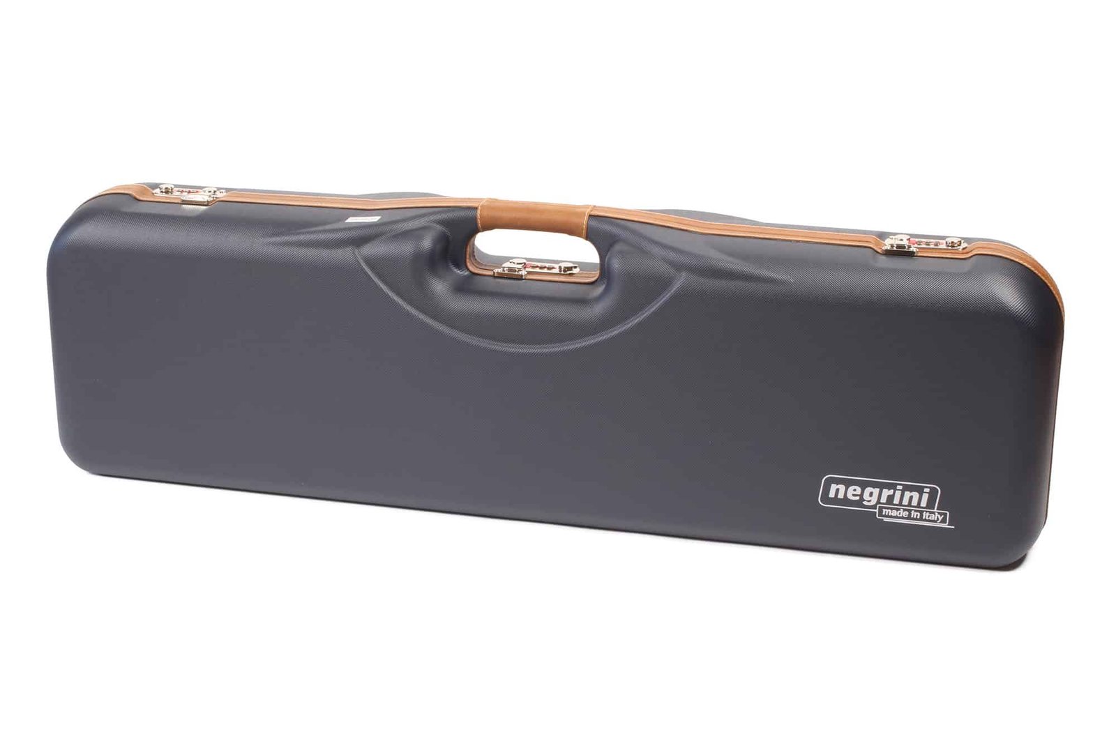 Negrini OU Deluxe Four-Barrel Set Takedown Shotgun Case 32" - 1646LX-4C/5230 7 Negrini Gun Cases - 1646LX-4C - Leather trim 4 barrel shotgun case exterior