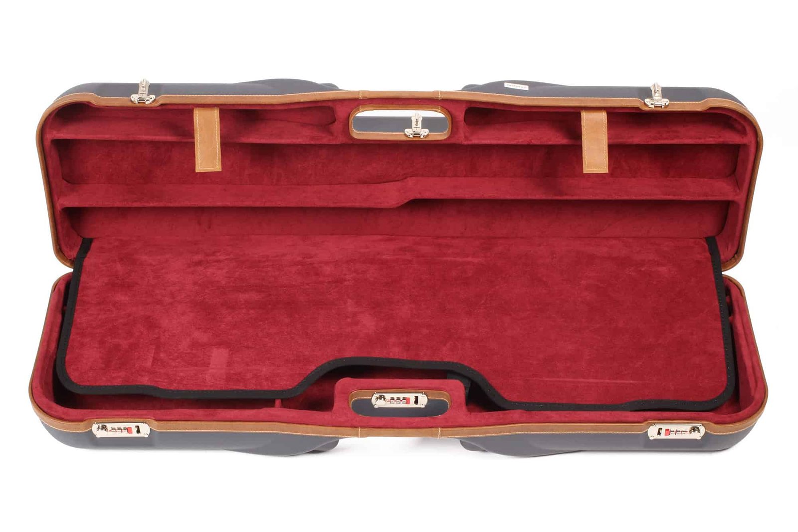 Negrini OU Deluxe Four-Barrel Set Takedown Shotgun Case 32" - 1646LX-4C/5230 4 Negrini Gun Cases - 1646LX-4C - Leather trim four barrel shotgun case interior top