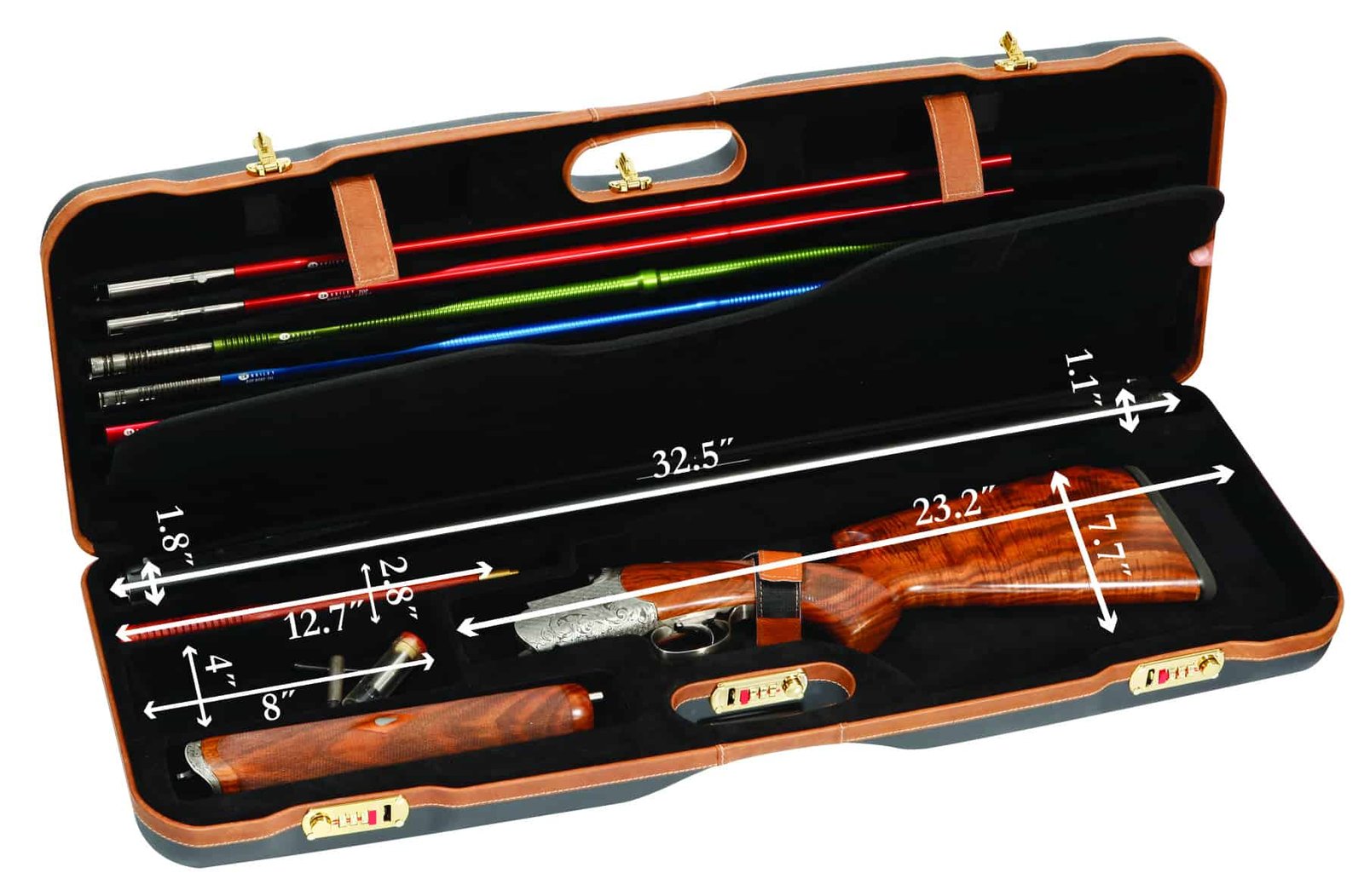 Negrini OU Deluxe Skeet Single Shotgun Case 30" + Sub-Gauge Tube Set - 1659LX-TUBE/5161 3 Negrini Shotgun Combo Case 1659LX-TS interior dimensions